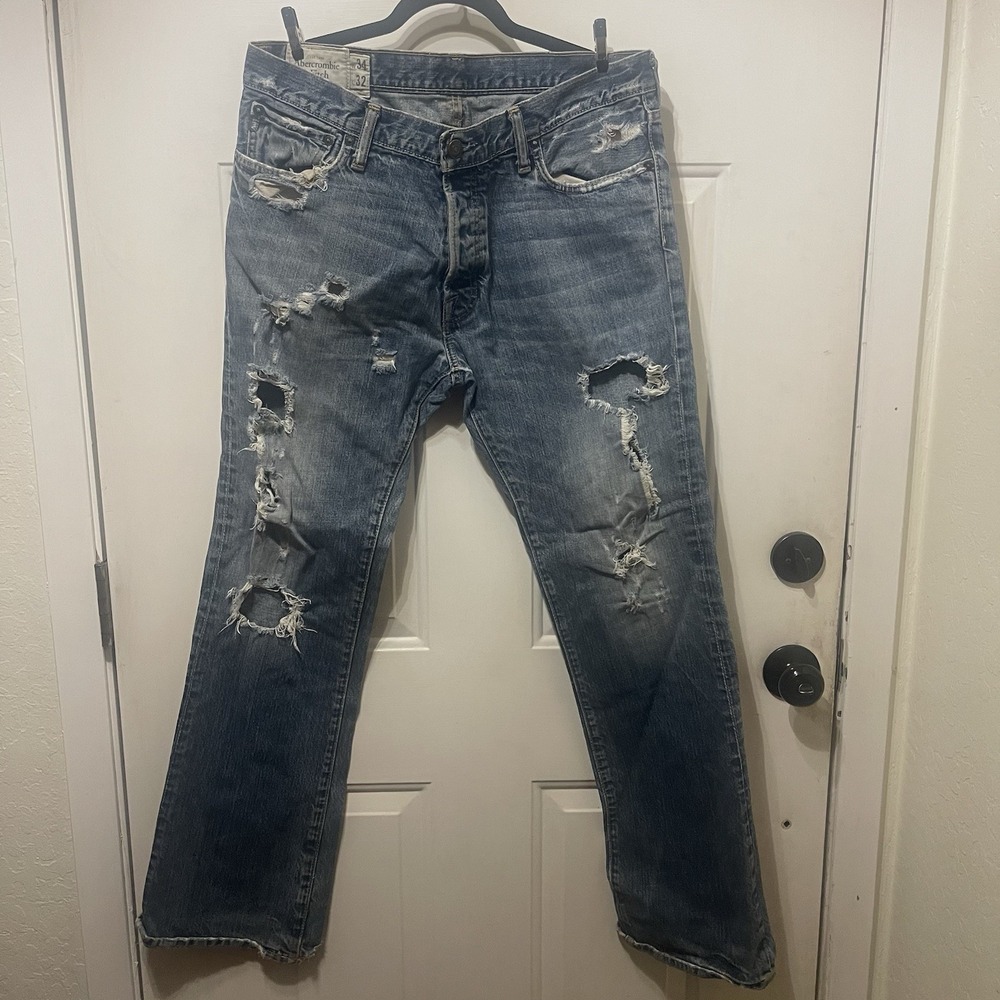 Abercrombie & Fitch Jeans Mens 34x32 Baxter Low Rise Slim Boot Distressed Cotton